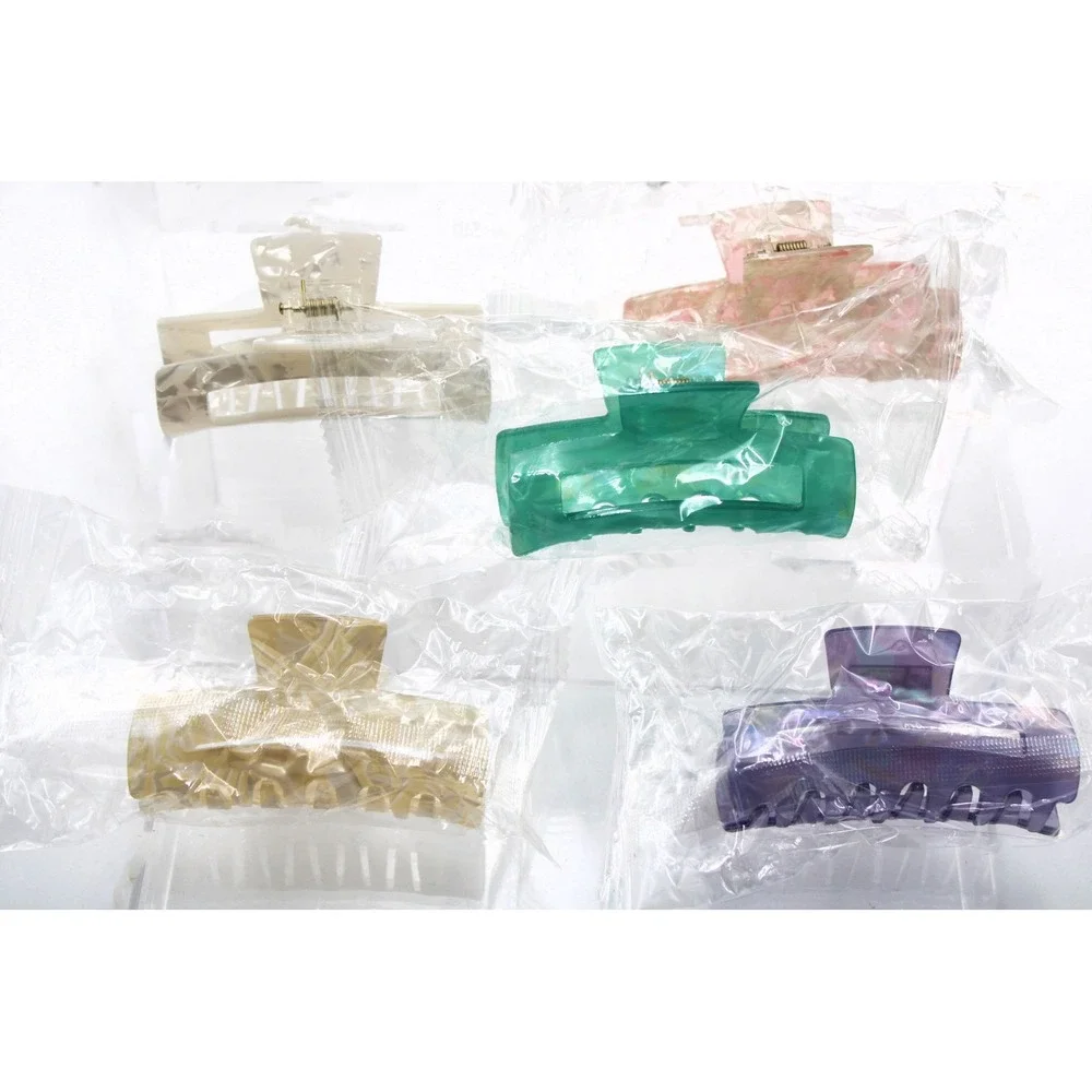 Assorted 9 Piece Hair Claw Clip Lot Rectangular Tortoise Checkered Marble 3in